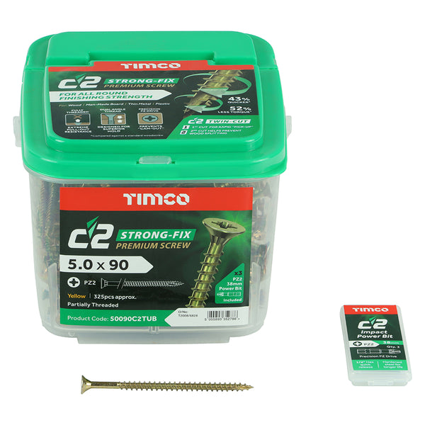 TIMCO C2 Strong-Fix Multi-Purpose Premium Countersunk Gold Woodscrews - 5.0 x 90 (325pcs)