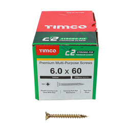 TIMCO C2 Strong-Fix Multi-Purpose Premium Countersunk Gold Woodscrews - 6.0 x 60 (200pcs)
