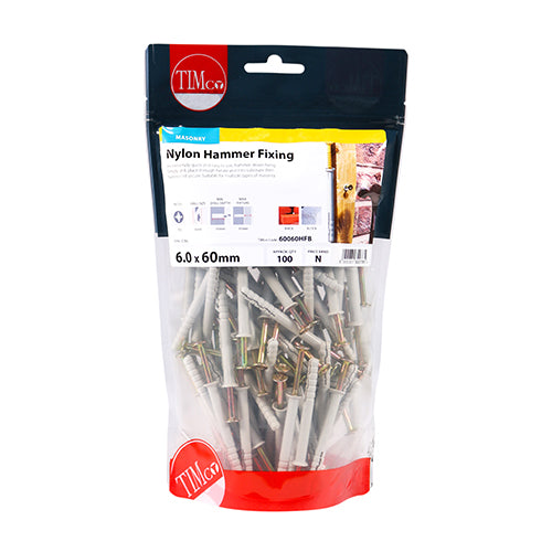 TIMCO Nylon Hammer Fixings - 6.0 x 60 (100pcs)