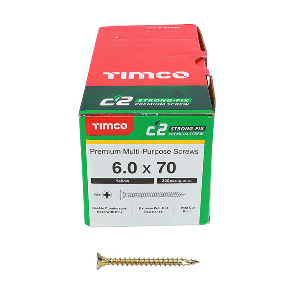 TIMCO C2 Strong-Fix Multi-Purpose Premium Countersunk Gold Woodscrews - 6.0 x 70 (200pcs)
