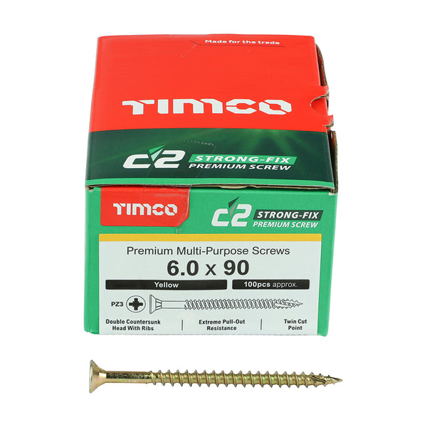 TIMCO C2 Strong-Fix Multi-Purpose Premium Countersunk Gold Woodscrews - 6.0 x 90 (100pcs)
