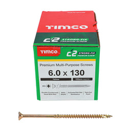TIMCO C2 Strong-Fix Multi-Purpose Premium Countersunk Gold Woodscrews - 6.0 x 130 (100pcs)