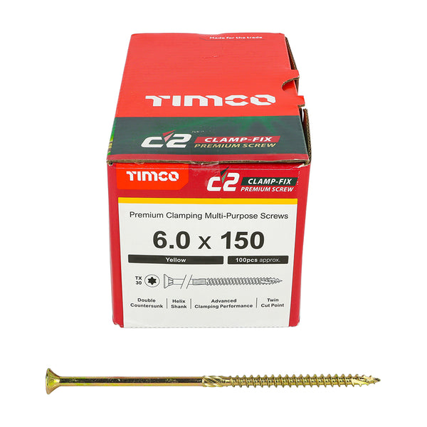 TIMCO C2 Clamp-Fix Multi-Purpose Premium Countersunk Gold Woodscrews - 6.0 x 150 (100pcs)
