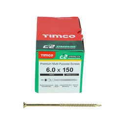 TIMCO C2 Strong-Fix Multi-Purpose Premium Countersunk Gold Woodscrews - 6.0 x 150 (100pcs)