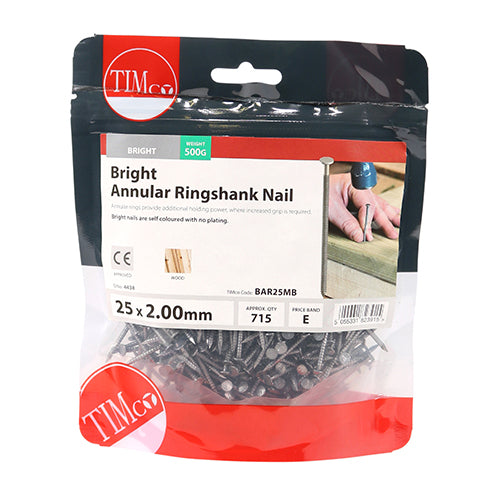 TIMCO Annular Ringshank Nails Bright - 25 x 2.00 (0.5kg)