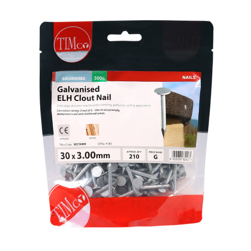 TIMCO Extra Large Head Clout Nails Galvanised - 30 x 3.00 (0.5kg)