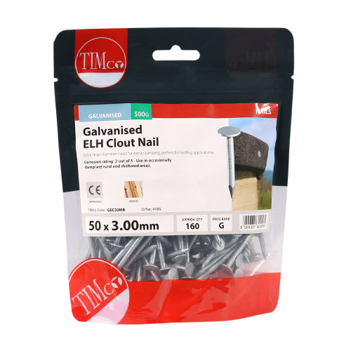 TIMCO Extra Large Head Clout Nails Galvanised - 50 x 3.00 (0.5kg)