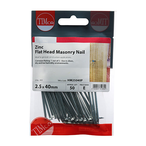 TIMCO Masonry Nails Zinc - 2.5 x 40 (50pcs)
