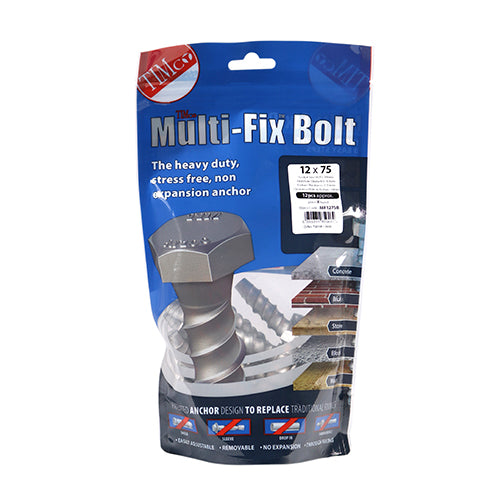 TIMCO Multi-Fix Bolts Hex Head Exterior Silver - 12.0 x 75 (12pcs)