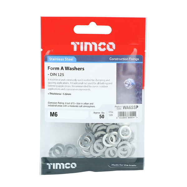 TIMCO Form A Washers DIN125-A A2 Stainless Steel - M6 (50pcs)
