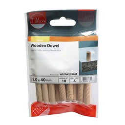 TIMCO Wooden Dowels - 8.0 x 40 (10pcs)