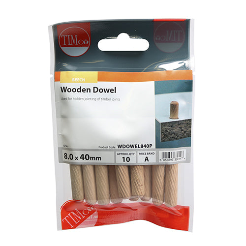 TIMCO Wooden Dowels - 8.0 x 40 (10pcs)