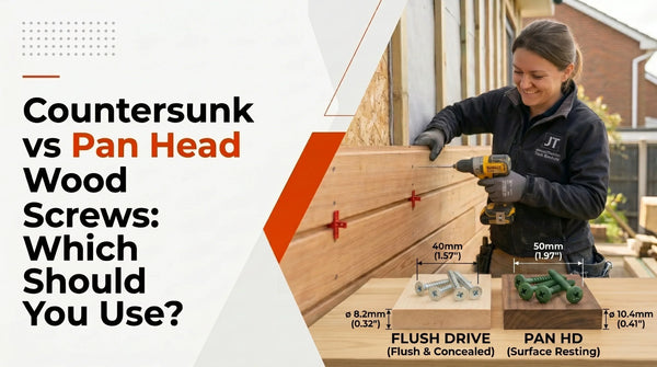 Countersunk vs pan head wood screws guide showing the difference between flush and raised screw heads for woodworking projects.