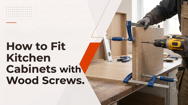 How to fit kitchen cabinets with wood screws, showing kitchen carcass assembly using countersunk screws, clamps and a cordless drill.