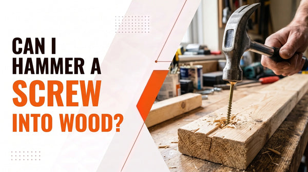 Can you hammer a screw into wood? A hammer drives a screw into a wooden board in a DIY woodworking demonstration.