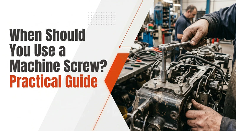 Mechanic using a socket wrench to tighten machine screws on an engine block for a practical mechanical assembly guide.