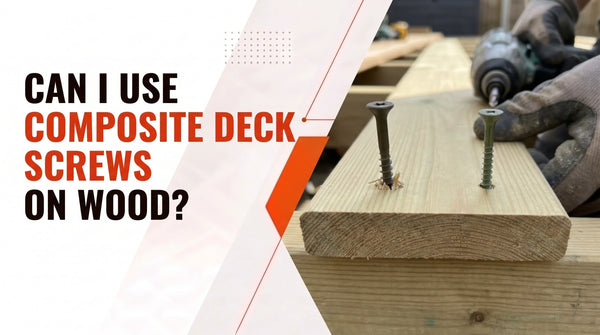 Composite deck screws installed in wooden decking board showing how composite screws can be used for wood construction projects