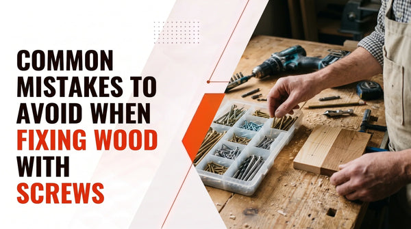 Carpenter choosing wood screws at a workbench, illustrating common mistakes to avoid when fixing wood with screws