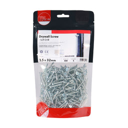 TIMCO Drywall Self-Drilling Bugle Head Silver Screws - 3.5 x 32 (400pcs)