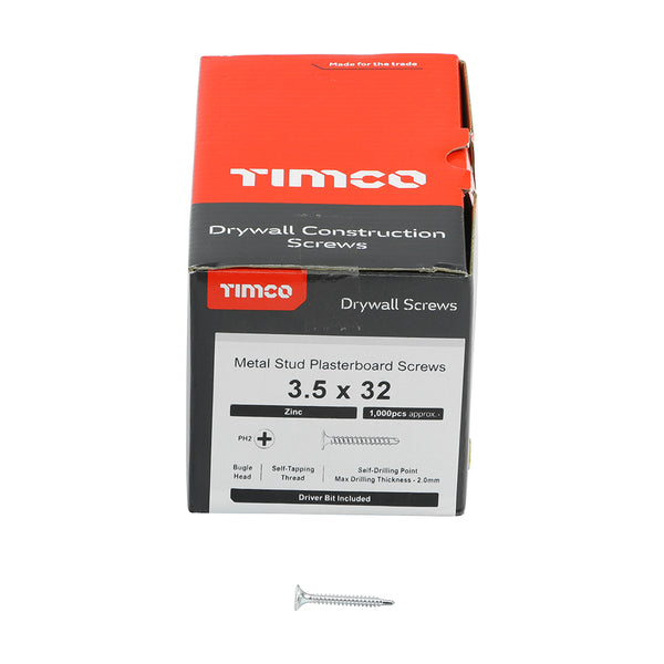 TIMCO Drywall Self-Drilling Bugle Head Silver Screws - 3.5 x 32 (1000pcs)