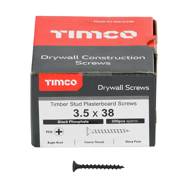 TIMCO Drywall Coarse Thread Bugle Head Black Screws - 3.5 x 38 (200pcs)