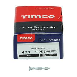 TIMCO Twin-Threaded Countersunk Silver Woodscrews - 4 x 1 (200pcs)