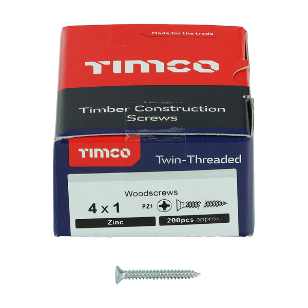 TIMCO Twin-Threaded Countersunk Silver Woodscrews - 4 x 1 (200pcs)