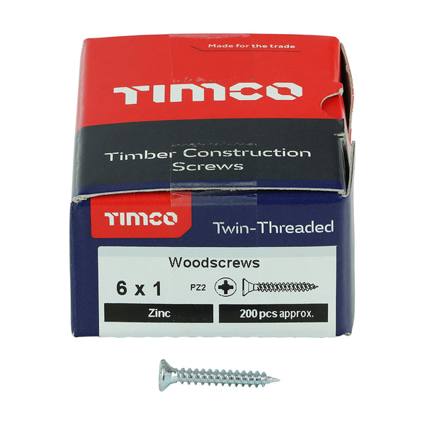 TIMCO Twin-Threaded Countersunk Silver Woodscrews - 6 x 1 (200pcs)