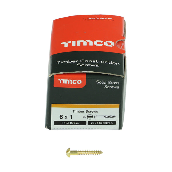 TIMCO Solid Brass Round Head Woodscrews - 6 x 1 (200pcs)