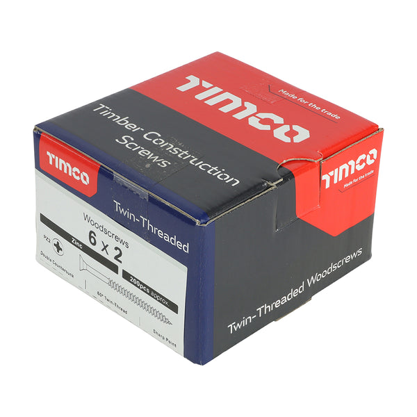 TIMCO Twin-Threaded Countersunk Silver Woodscrews - 6 x 2 (200pcs)