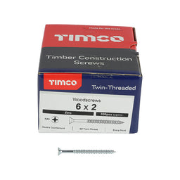 TIMCO Twin-Threaded Countersunk Silver Woodscrews - 6 x 2 (200pcs)