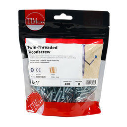 TIMCO Twin-Threaded Countersunk Silver Woodscrews - 8 x 1 (470pcs)