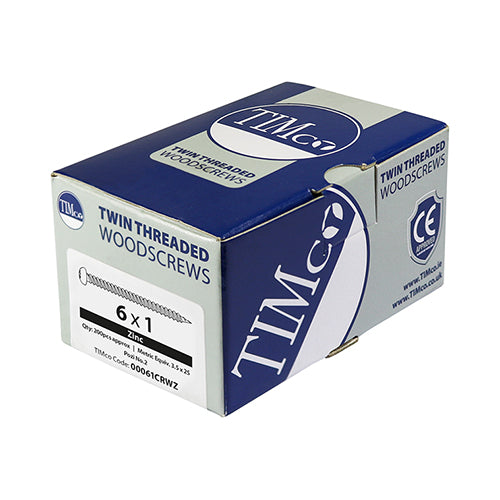 TIMCO Twin-Threaded Round Head Silver Woodscrews - 8 x 2 (200pcs)