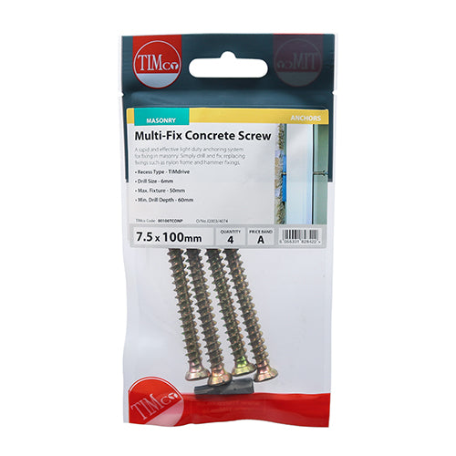 TIMCO Concrete Screws Flat Countersunk Gold - 7.5 x 100 (4pcs)