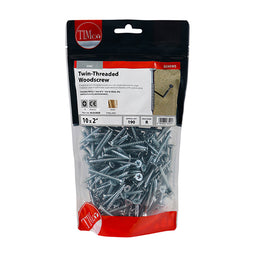 TIMCO Twin-Threaded Countersunk Silver Woodscrews - 10 x 2 (190pcs)