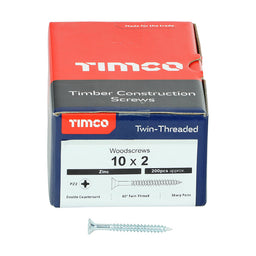 TIMCO Twin-Threaded Countersunk Silver Woodscrews - 10 x 2 (200pcs)