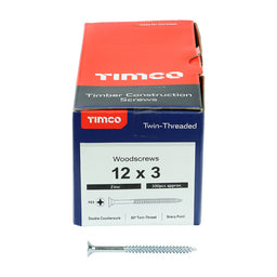 TIMCO Twin-Threaded Countersunk Silver Woodscrews - 12 x 3 (200pcs)