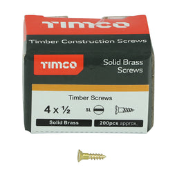 TIMCO Solid Brass Countersunk Woodscrews - 4 x 1/2 (200pcs)