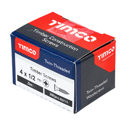 TIMCO Twin-Threaded Countersunk Silver Woodscrews - 4 x 1/2 (200pcs)