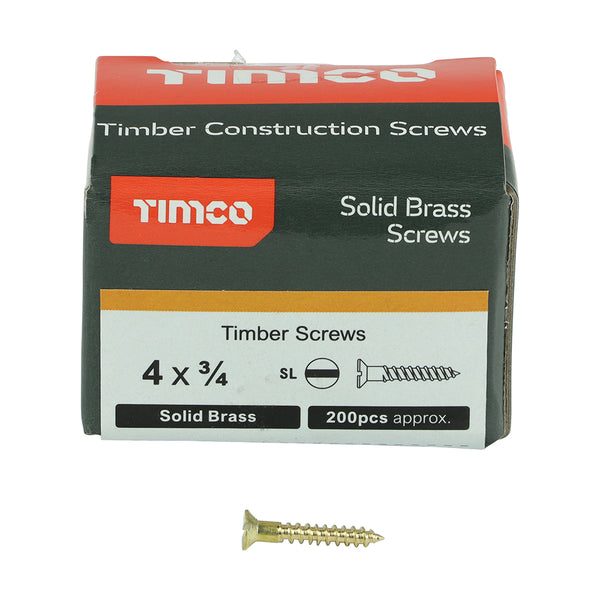 TIMCO Solid Brass Countersunk Woodscrews - 4 x 3/4 (200pcs)