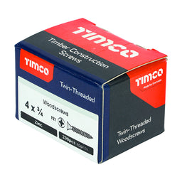 TIMCO Twin-Threaded Countersunk Silver Woodscrews - 4 x 3/4 (200pcs)