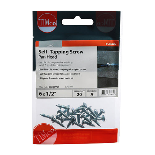 TIMCO Self-Tapping Pan Head Silver Screws - 6 x 1/2 (20pcs)