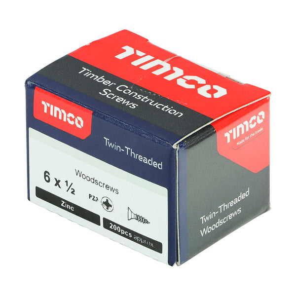 TIMCO Twin-Threaded Countersunk Silver Woodscrews - 6 x 1/2 (200pcs)