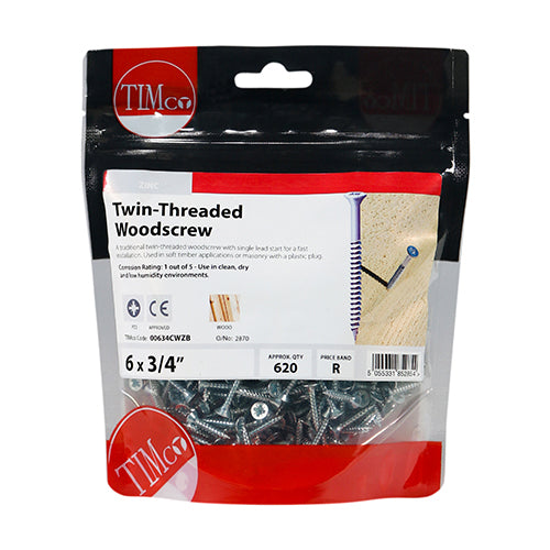 TIMCO Twin-Threaded Countersunk Silver Woodscrews - 6 x 3/4 (620pcs)