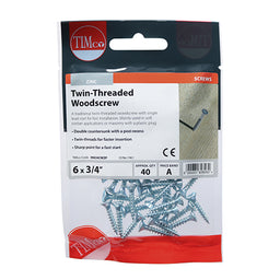 TIMCO Twin-Threaded Countersunk Silver Woodscrews - 6 x 3/4 (40pcs)