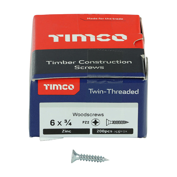 TIMCO Twin-Threaded Countersunk Silver Woodscrews - 6 x 3/4 (200pcs)