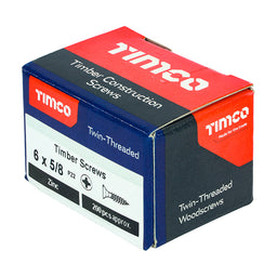 TIMCO Twin-Threaded Countersunk Silver Woodscrews - 6 x 5/8 (200pcs)