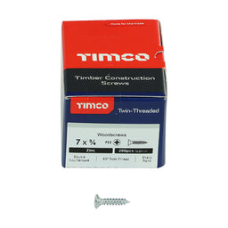 TIMCO Twin-Threaded Countersunk Silver Woodscrews - 7 x 3/4 (200pcs)