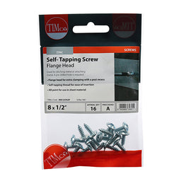 TIMCO Self-Tapping Flange Head Silver Screws - 8 x 1/2 (16pcs)