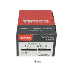 TIMCO Self-Drilling Metal Framing Pan Head Silver Screws - 8 x 1/2 (1000pcs)